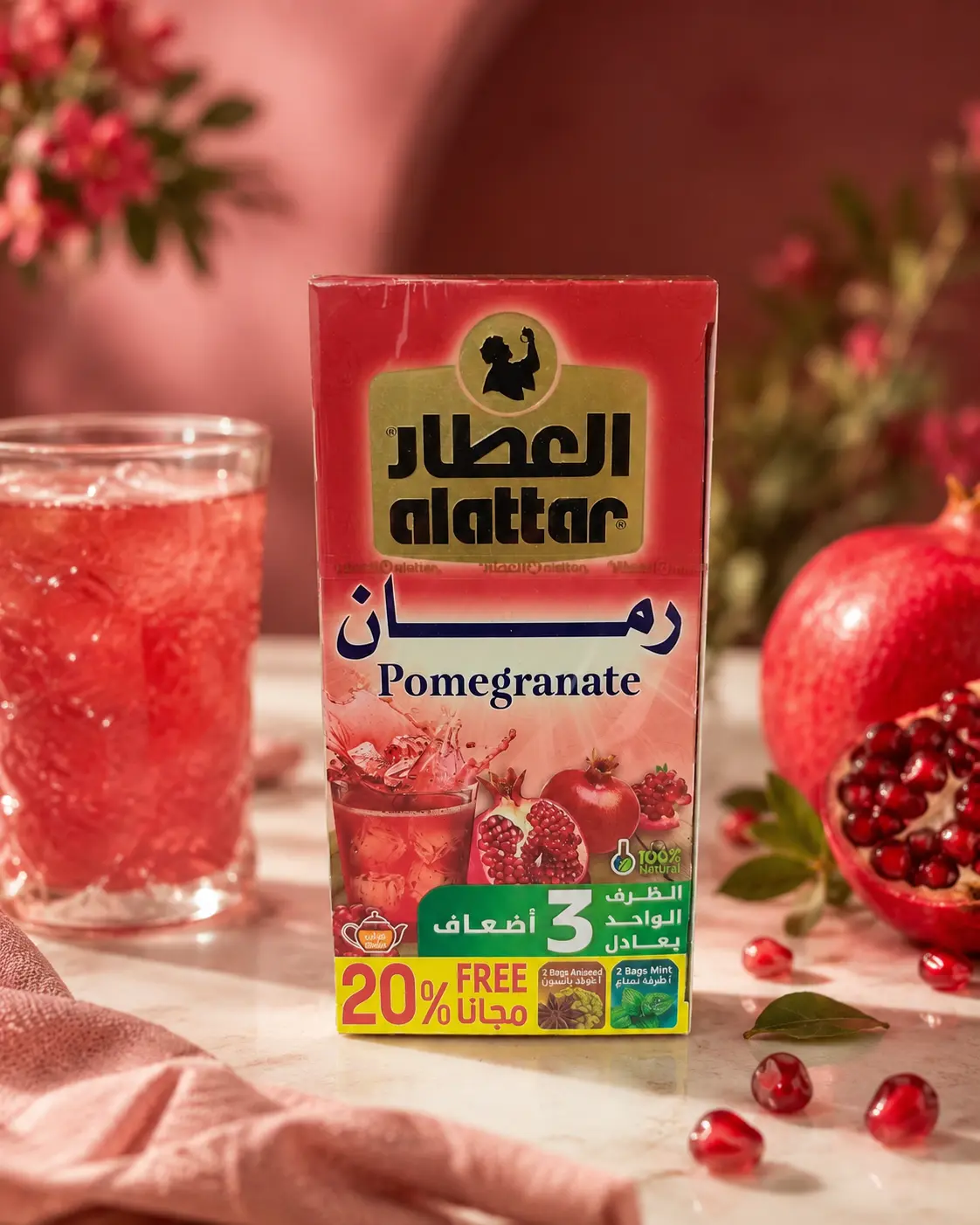 شاي بنكهة الرمان من العطار